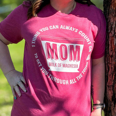 Model wearing pink Mother’s day nurse shirt. 