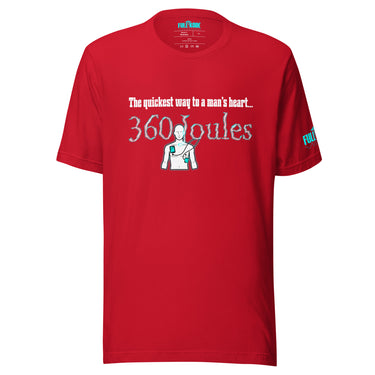 Red 360 joules t-shirt for healthcare workers.