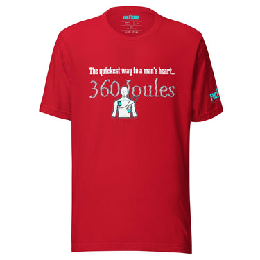 Red 360 joules t-shirt for healthcare workers.